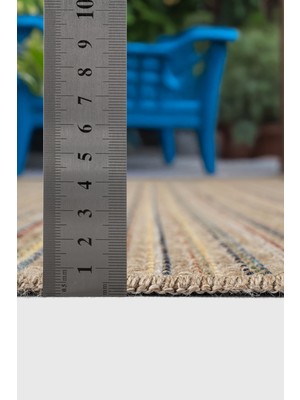 Saraz Halı Rio Serisi 7885A Modern Sisal Dokuma Renkli Çizgili Halı - Iskandinav Tarz Hasır Kilim - Antialerjik Leke Tutmaz