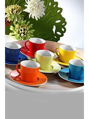 MiraLive Porselen Toledo Renkli 6 Kişilik 12 Parça Kahve Fincan Takımı, 100 ml