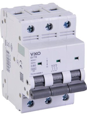 Asseds Store 6VTB-3C80 Otomatik Sigorta 6ka C Tipi 3 Kutup 80A