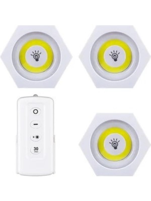 Asseds Store Uzaktan Kumandalı 3'lü Köşeli Spot LED Lamba Kablosuz Pilli Işıldak 1410