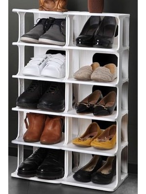 Asseds Store 5 Katlı Plastik Raf, Eklenebilir ve Büyütülebilir Düzenleyici Organizer, Kapı Önü ve Ev Içi Kullanım Için Ideal, Uzun Ömürlü ve Dayanıklı (Beyaz)