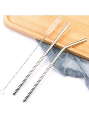 Asseds Store 2'li Paslanmaz Çelik Pipet, Temizleme Fırçası, Metal Pipet