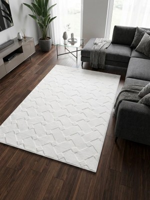 NarStore Home Rölyef Krem Renk Modern Yıkanabilir Salon Oturma Odası Koridor Yolluk Halı