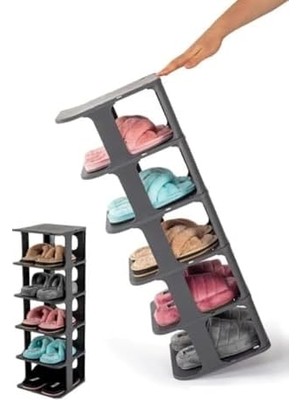 Asseds Store Life 5 Katlı Plastik Gri Ayakkabı Rafı MIT1063