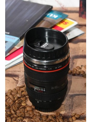 Asseds Store Objektif Kupa Lens Kupa Kahve ve Çay Için Termos Kupa Fotoğraf Tutkunları Için Dekoratif Hediyelik 350 ml (Plastik Kapak)