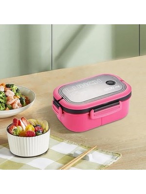 Asseds Store 1200 ml 2 Katlı 6 Bölmeli Bpa'sız Pp Plastik Sefer Tası ve Beslenme Çantası - Hava Kilitli Bento Lunch Box, Çatal ve Kaşık Dahil (Pembe)