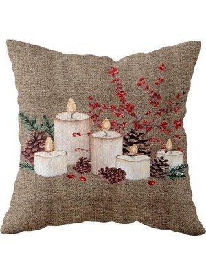 Asseds Store Pelangi Yılbaşı Kokina Mum Kozalak Desen Çift Taraflı Gizli Fermuar Kırlent Koltuk Yastık Kılıfıı, Kahverengi 43 x 43