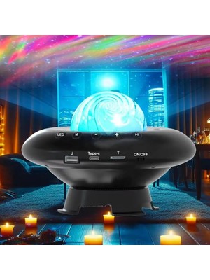 MiraLive Galaksi Gökyüzü ve Yıldızları Yansıtan Gece Lambası Hoparlör Özellikli LED Rgb Işıklı Telefon ile Bluetooth Bağlantı Rgb Starry Sky Light Speaker CH-M26 (CH-M26)