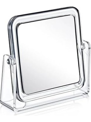 MiraLive Çift Taraflı Büyüteçli Kare Makyaj Aynası, 360° Döner Mekanizmalı ve Taşınabilir Kompakt Tasarım