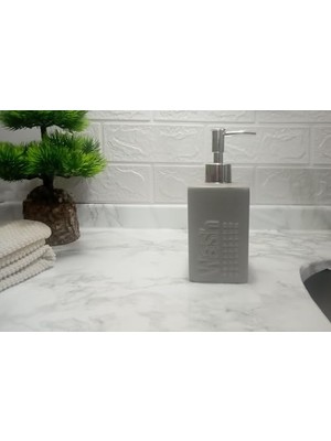 Asseds Store Seramik Sıvı Sabunluk Gri Modern 7X7X17CM 300ML Seti