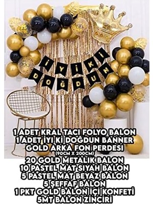 Asseds Store Parti Dolabı Kral Taçlı Balon Zinciri Doğum Günü Seti Iyi Ki Doğdun Doğum Günü Süslü Set