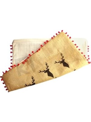 Asseds Store Püsküllü Jüt Kırlent Kılıfı 50 * 50 Siyah Geyik Desen