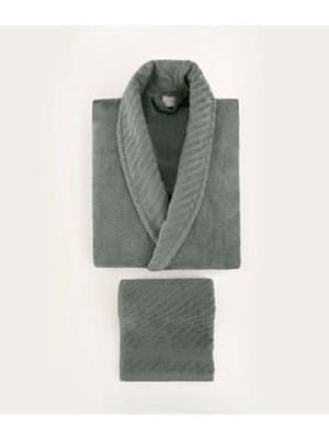 Asseds Store Koza LIKYA%100 Pamuk Yeşil-Beyaz 4'lü Çeyiz Aile Bornoz ve Havlu Seti 2 Bornoz 2 Havlu 1060A