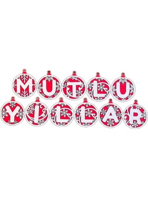 Asseds Store Mutlu Yıllar Yazılı Ahşap Yılbaşı Ağaç Süsü - Kırmızı Beyaz Ipli, PRA-11857399-3958