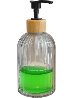 Asseds Store 2’li Cam Sıvı Sabunluk Seti – Füme Renk, 300 ml Şeffaf Cam Gövde, Doğal Bambu Başlık ve Stand – Modern Pompalı Dispenser – Banyo, Mutfak ve Lavabo Üstü Kullanım Için Uygun