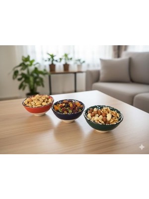 Asseds Store Kabartma Desenli Seramik Çerezlik Kase Seti – 3’lü Renkli Dekoratif Tr Iznik Motifli Meze ve Sunum Kaseleri – Sofra Sunum Aksesuarları