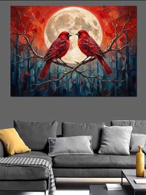 Artmeg Dolunayda Dalda Duran Iki Kuş Dekoratif Kanvas - Mdf Ahşap Tablo