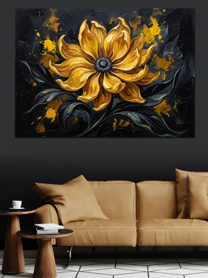 Artmeg Büyük Sarı Çiçek Modern Tablo Dekoratif Kanvas - Mdf Ahşap Tablo