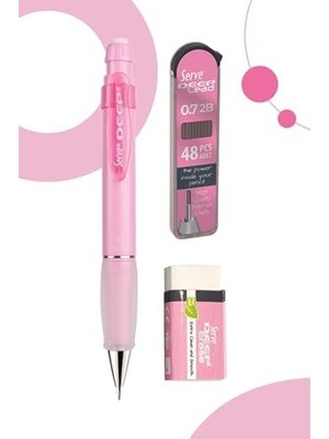 Asseds Store Deep Versatil Kalem, Silgi ve Kalem Ucu 0,7mm 3'lü Set - Şeker Pembe