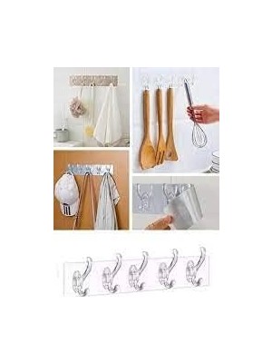 Asseds Store Süper Güçlü Yapışkanlı 5'li Şeffaf Banyo ve Mutfak Askısı