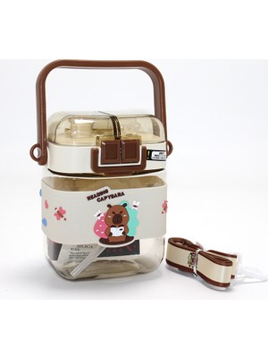 Ttt Kapibara Desenli Çift Bölmeli Pipetli Çocuk Matarası