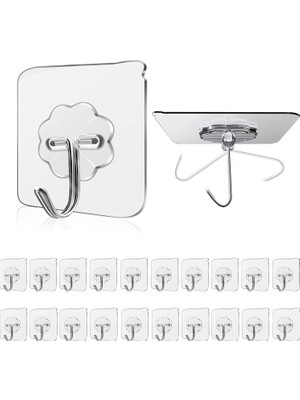 Asseds Store Şeffaf Dikişsiz Kancalar 15 kg Max, Su Geçirmez Yağ Geçirmez Ağır Hizmet Yapışkanlı Ceket Kancaları (20 Paket) Banyo Mutfak Tavan Yardımcı Havlu Askısı Için