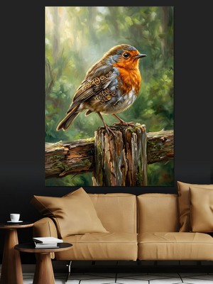 Karizma Tablo Çit Üzerinde Duran Küçük Kuş Dekoratif Kanvas - Mdf Ahşap Tablo