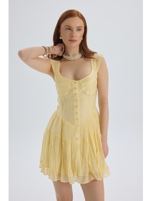 Mai Serena Düğmeli Sarı Mini Elbise