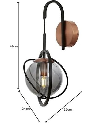 Asseds Store AP-60291-1BSY Siyah Boyalı Aplik E14 Metal Cam 22X24CM