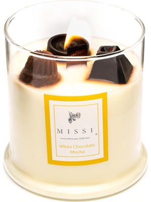 Asseds Store Büyük Üfleme Cam Ahşap Fitilli Whıte Chocolate Mocha Vegan Mum (380 Gr)