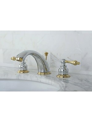 Ecovibe KB974AL Viktorya Dönemi Yaygın Metal Kollu Lavabo Bataryası, Cilalı Krom ve Cilalı Pirinç