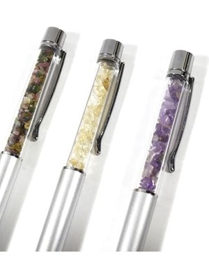 Ecovibe Turmalin, Ametist, Sitrin Doğal Taşlı Özel Tasarım Tükenmez Kalem Seti | 3’lü Nadir