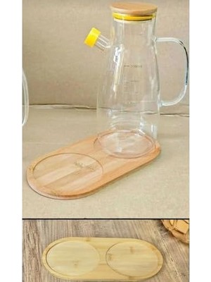 Asseds Store Bambu 2 Bölmeli Oval Yağdanlık ve Sosluk Altlığı - Şık Doğal Ahşap Görünümlü Stand, Mutfak Tezgahı Için Düzenleyici ve Çok Amaçlı Kullanım