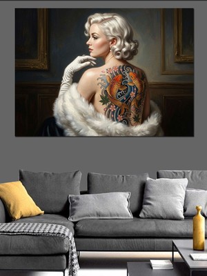 Artmeg Marilyn Monroe Dövmeli Sırt Tablosu Dekoratif Kanvas - Mdf Ahşap Tablo