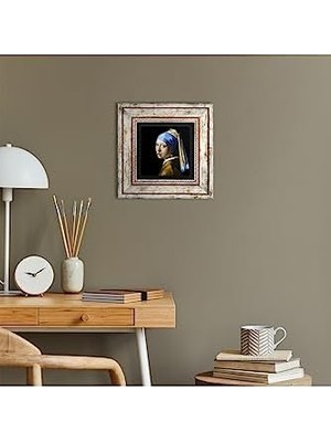 Asseds Store Johannes Vermeer Inci Küpeli Kız Taş Duvar Tablosu - Çerçeveli Taş Tablo - Dekoratif Duvar Sanatı - Modern Ev ve Ofis Duvar Dekoru T1-140