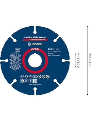 Asseds Store Professional 1x Expert Carbide Multi Wheel Kesici Diskler (Sert Ahşap, Çivili Ahşap, Plastik, Alçıpan Panel, Ø 115 Mm, Aksesuar Küçük Avuç Taşlama Makinesi)