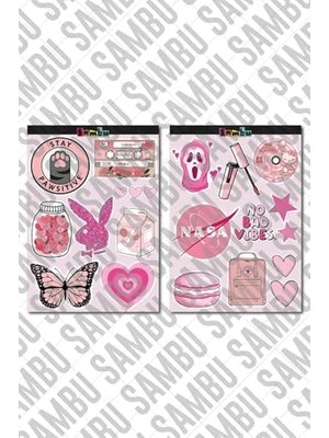 Asseds Store Pink Aesthetic Temalı Etiket Seti 2 - Pembe - Laptop Notebook Telefon