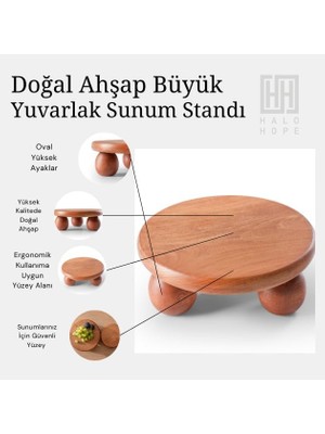 Asseds Store Halohope Büyük Boy El Yapımı Doğal Ahşap Sunum Standı – Top Ayaklı Şık Sunum Tahtası ve Tabağı, Sofra Servis Sunumluk, Dekoratif Ahşap Stand, %100 Dayanıklı ve Uzun Ömürlü El Yapımı Tasarım