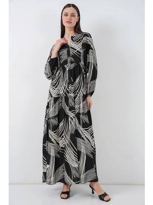 Hiccup Kadınlar Bdart Desenli V Yaka Maxi Elbise Siyah