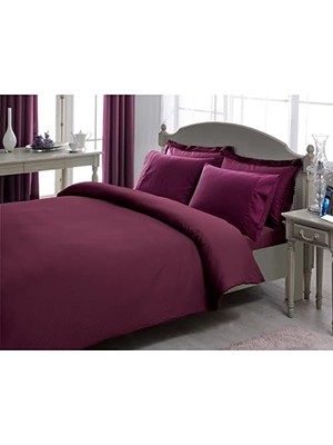 Ecovibe Basic Stripe DÜZ%100 Pamuk Nevresim Takımı, Mürdüm, Size