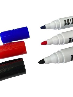 Asseds Store Beyaz Tahta Kalemi ve Silgisi Seti Siyah Kırmızı Mavi 3 Renk Kalem ve Kadife Silgi