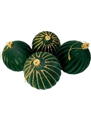 Asseds Store Yılbaşı Topu 8 cm Kadife 4'lü Yeşil Süs