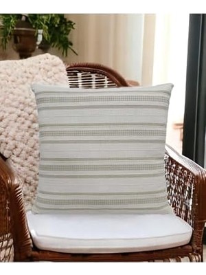 Asseds Store Buldan Dokuma TASARIM%100 Pamuklu 45X45CM Kırlent Kılıfı Krem Bej-Yeşil