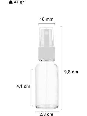 Ecovibe 20 ml Beyaz Spreyli Şeffaf Cam Şişe 20 cc Sızdırmaz Kapaklı Fısfıs Beyaz Cam Şişe 6 Adet