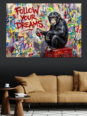Tablomega Follow Your Dreams Panda Graffiti Dekoratif Kanvas - Mdf Ahşap Tablo