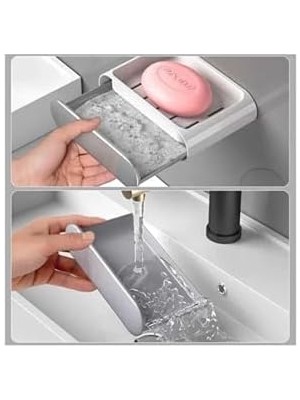 Ecovibe Yapışkanlı Banyo Mutfak Sabunluk Süngerlik Seti, Beyaz, 2'li Set, Duvara Monte, 14.5x9.7x4 cm