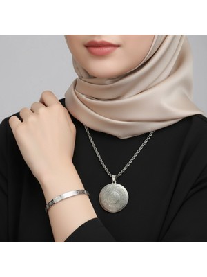 TrendyX Allahlı Ayetel Kürsi Kolye ve Ayetel Kürsi Bileklik Seti Gold Çelik Islami Takı (Varyant)
