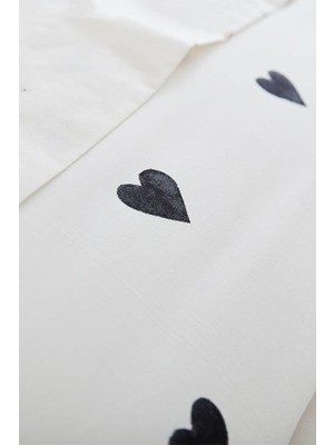 Asseds Store Tek Kişilik Çarşafı Lastikli Kalpli Nevresim Takımı Siyah
