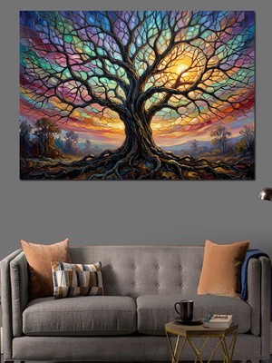 Tablomega Işıklı Hayat Ağacı ve Doğa Dekoratif Kanvas - Mdf Ahşap Tablo