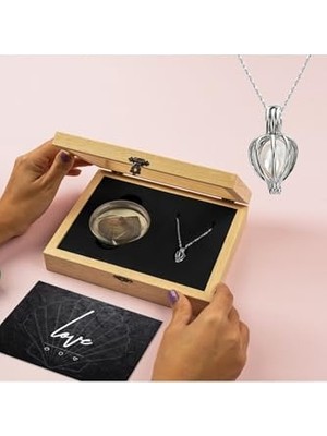 Asseds Store Sevgililer Günü Hediyesi Istiridye Kolye - Gerçek Inci Kolye Ahşap Hediye Kutusu